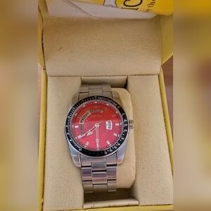 Invicta Men's Silver and Red Watch